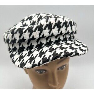 Illuma Houndstooth Newsboy Hat Black and White Fabric Adjustable Cap NWT